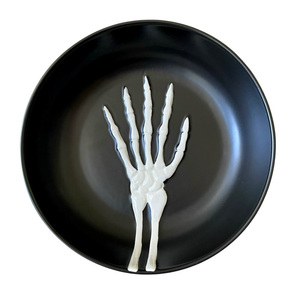 Black & White Halloween Skeleton Hand Serving Bowl Candy Dish 10.5in Spooky NEW